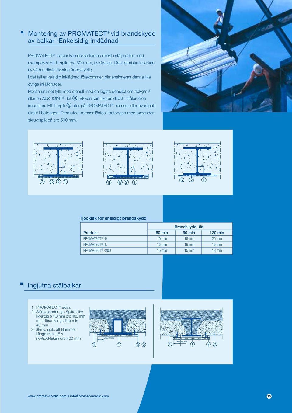 Mellanrummet fylls med stenull med en lägsta densitet om 40kg/m 3 eller en ALSIJOINT -bit. Skivan kan fi xeras direkt i stålprofi len (med t.ex.