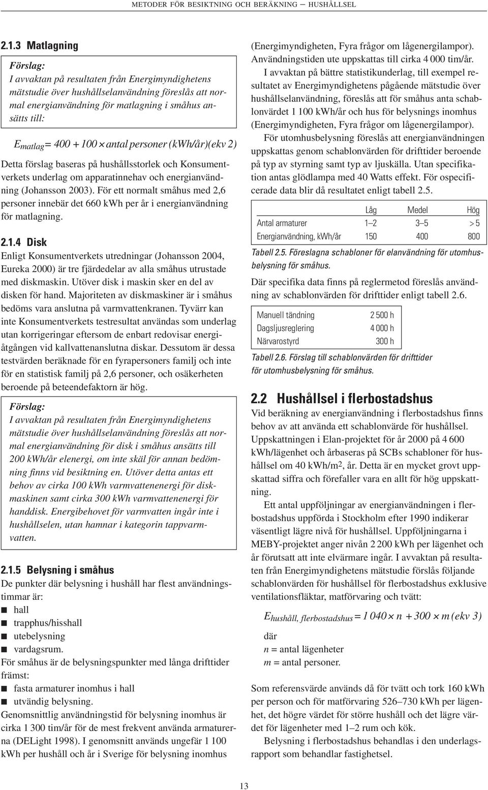 antal personer (kwh/år)(ekv 2) Detta förslag baseras på hushållsstorlek och Konsumentverkets underlag om apparatinnehav och energianvändning (Johansson 2003).