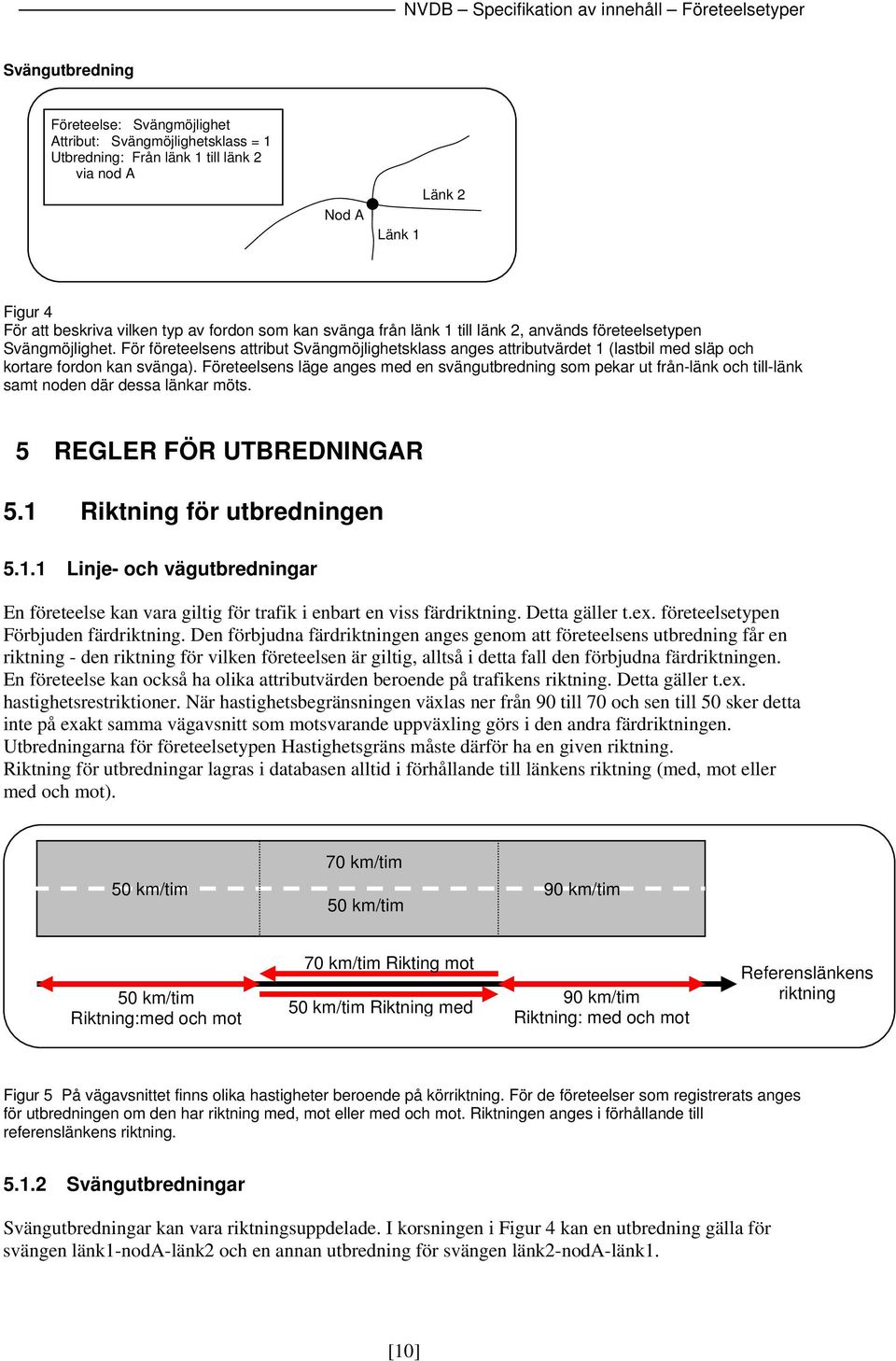 Företeelsens läge anges med en svängutbredning som pekar ut från-länk och till-länk samt noden där dessa länkar möts. 5 REGLER FÖR UTBREDNINGAR 5.1 