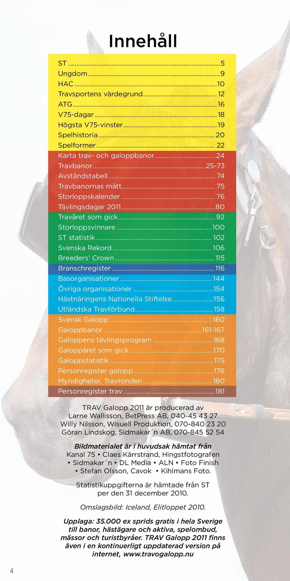 .. 106 Breeders Crown...115 Branschregister...116 Basorganisationer... 144 Övriga organisationer...154 Hästnäringens Nationella Stiftelse...156 Utländska Travförbund...158 Svensk Galopp.