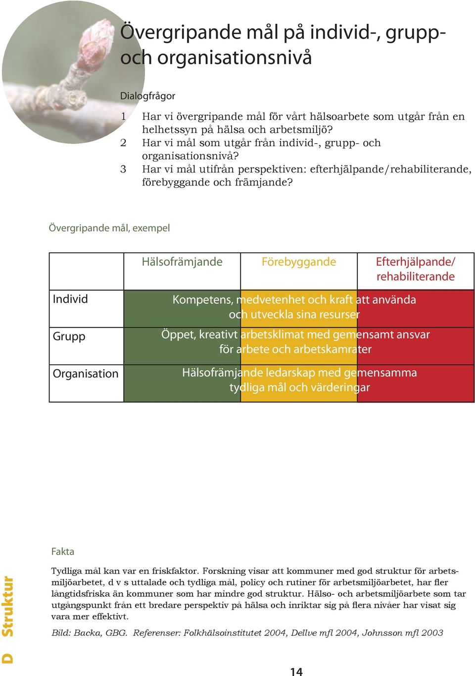 Övergripande mål, exempel Hälsofrämjande Förebyggande Efterhjälpande/ rehabiliterande Individ Grupp Organisation Kompetens, medvetenhet och kraft att använda och utveckla sina resurser Öppet,