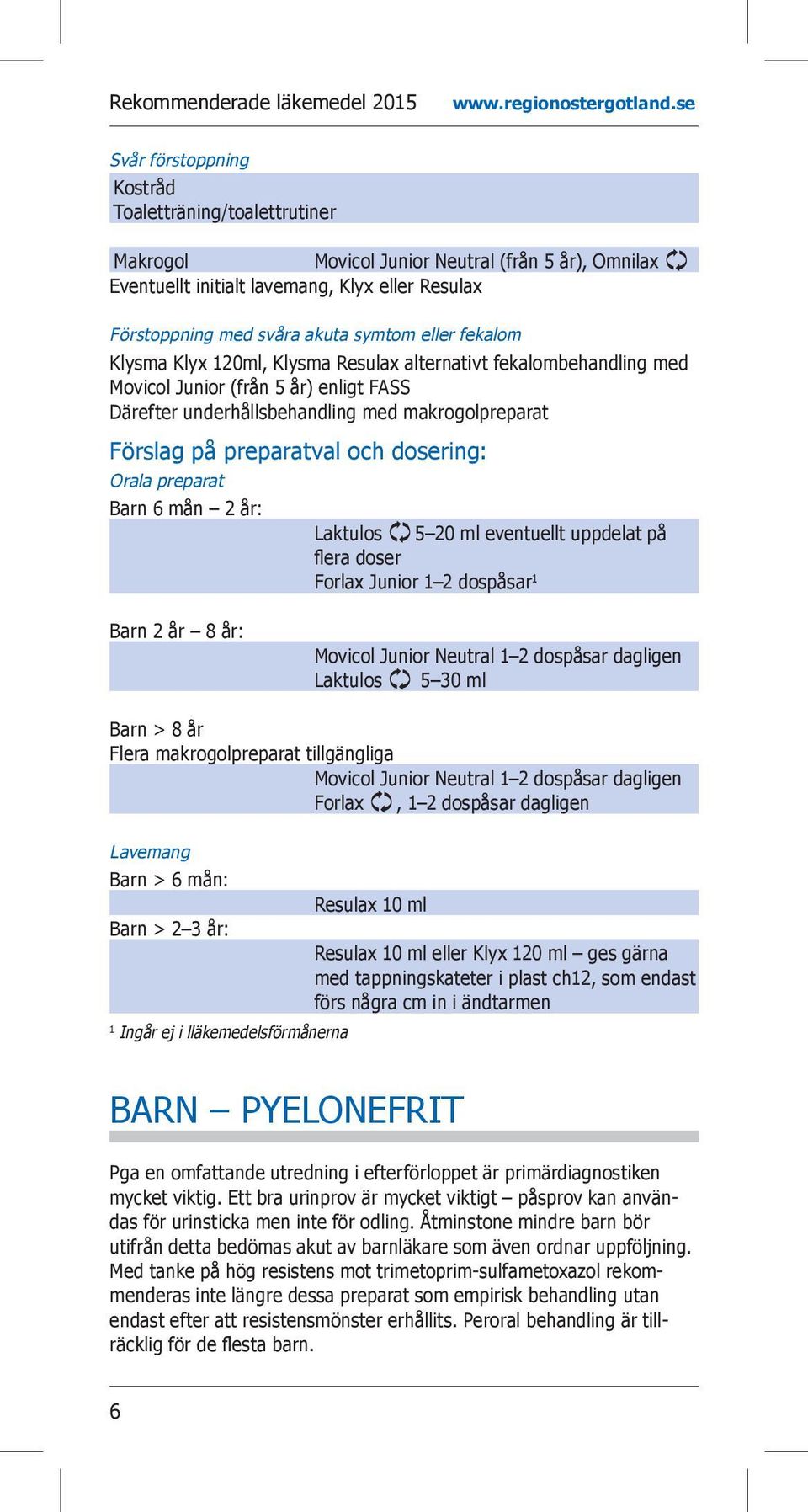 dosering: Orala preparat Barn 6 mån 2 år: Laktulos 5 20 ml eventuellt uppdelat på flera doser Forlax Junior 1 2 dospåsar 1 Barn 2 år 8 år: Movicol Junior Neutral 1 2 dospåsar dagligen Laktulos 5 30