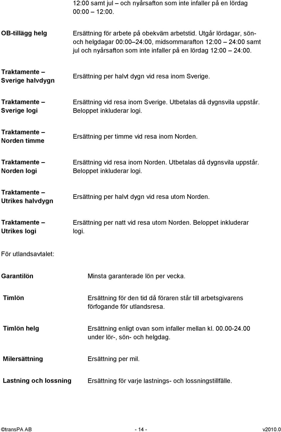 Traktamente Sverige halvdygn Ersättning per halvt dygn vid resa inom Sverige. Traktamente Sverige logi Ersättning vid resa inom Sverige. Utbetalas då dygnsvila uppstår. Beloppet inkluderar logi.