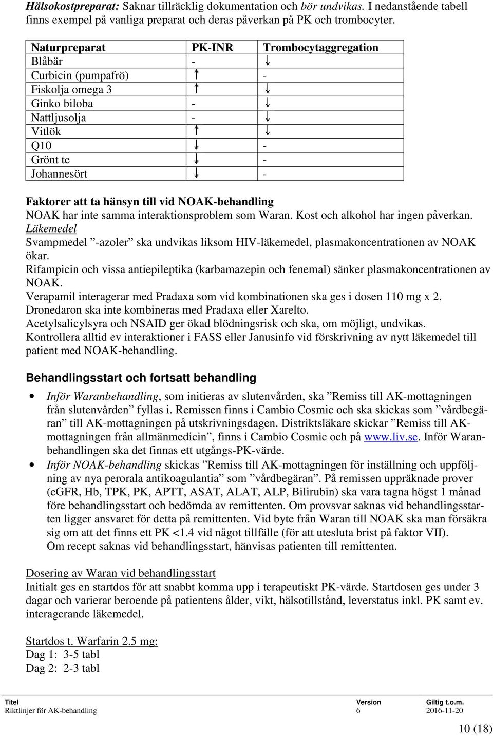 NOAK-behandling NOAK har inte samma interaktionsproblem som Waran. Kost och alkohol har ingen påverkan.