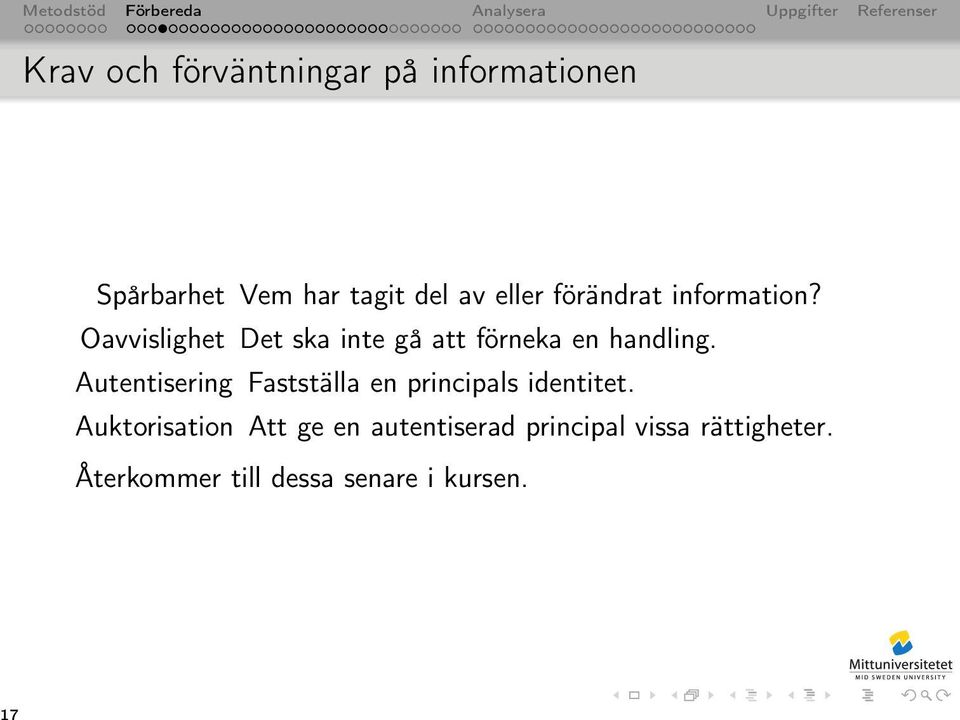 Oavvislighet Det ska inte gå att förneka en handling.