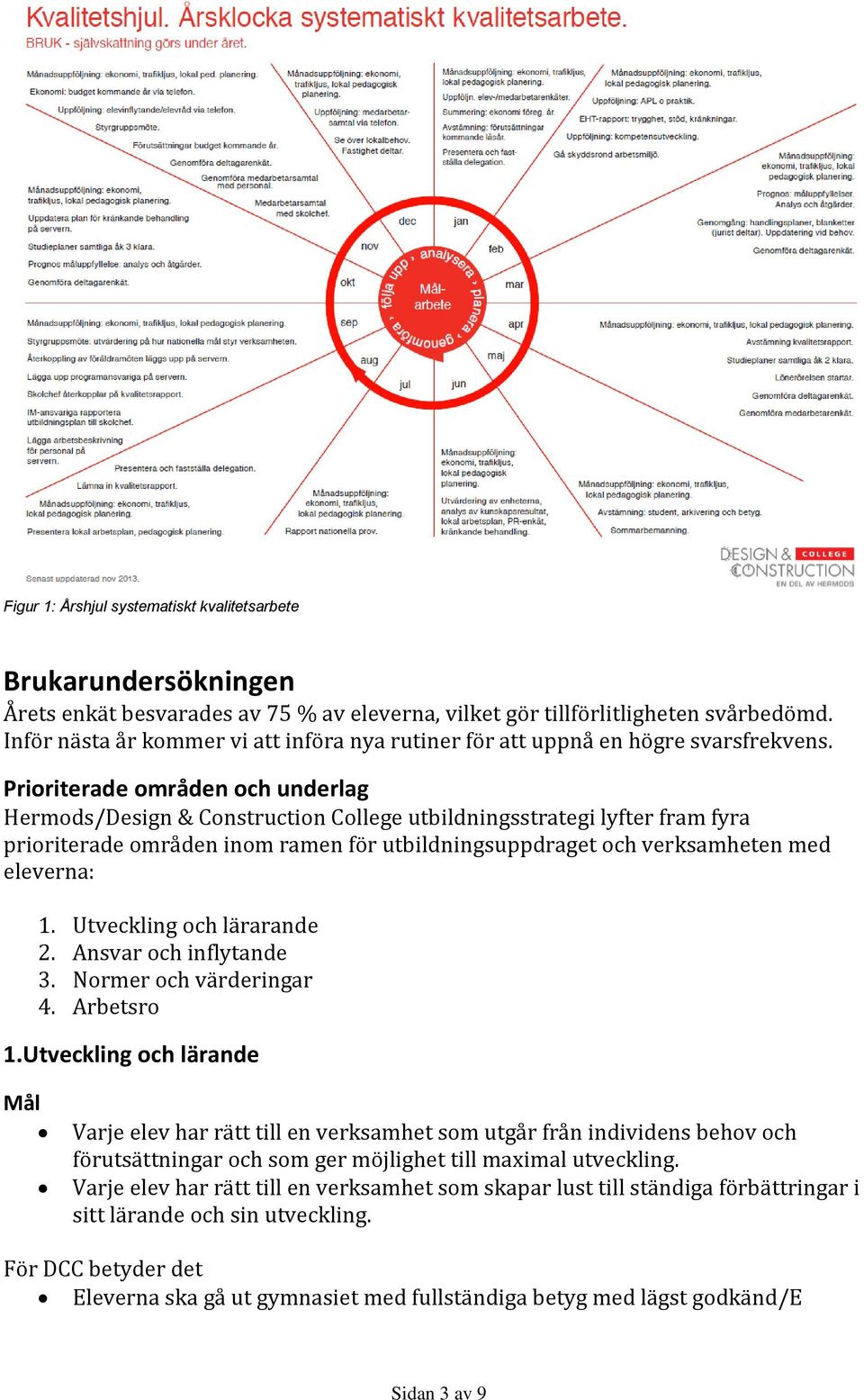 Prioriterade områden och underlag Hermods/Design & Construction College utbildningsstrategi lyfter fram fyra prioriterade områden inom ramen för utbildningsuppdraget och verksamheten med eleverna: 1.