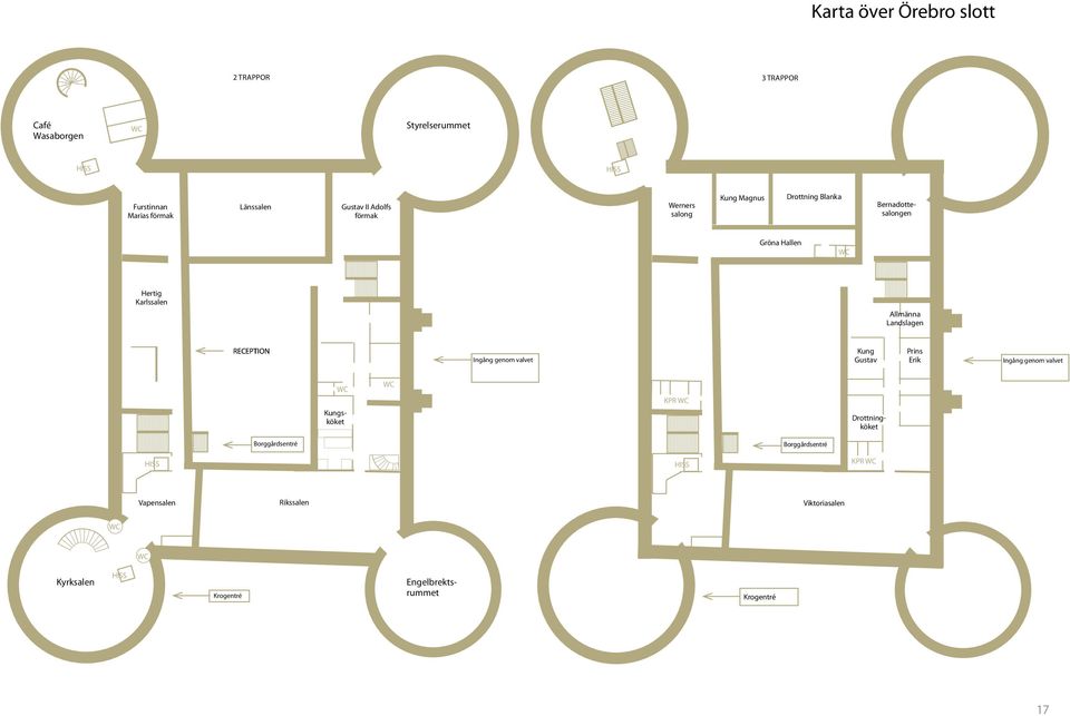 Landslagen RECEPTION Ingång genom valvet Kung Gustav Prins Erik Ingång genom valvet WC Kungsköket WC KPR WC Drottningköket