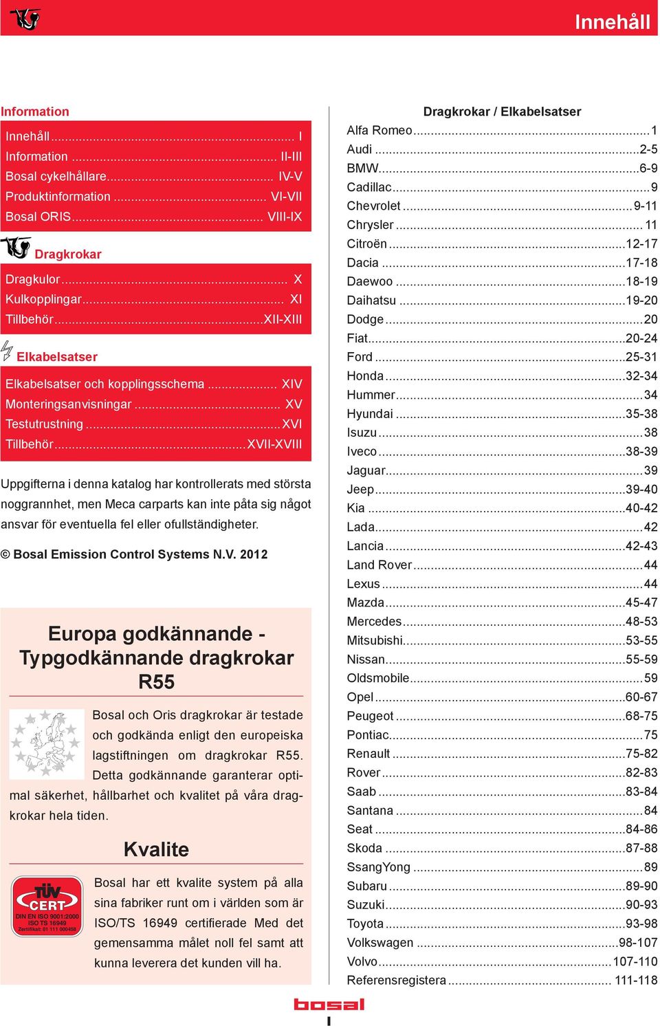 ..XVII-XVIII Uppgifterna i denna katalog har kontrollerats med största noggrannhet, men Meca carparts kan inte påta sig något ansvar för eventuella fel eller ofullständigheter.