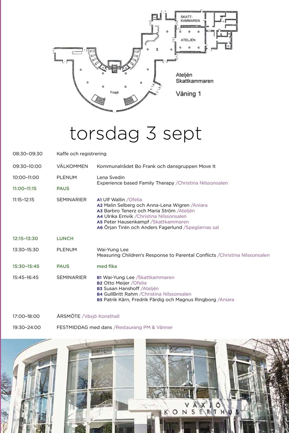 Hausenkampf /Skattkammaren A6 Örjan Tirén och Anders Fagerlund /Speglarnas sal 12:15 13:30 LUNCH 13:30 15:30 PLENUM Wai-Yung Lee Measuring Children s Response to Parental Conflicts /Christina