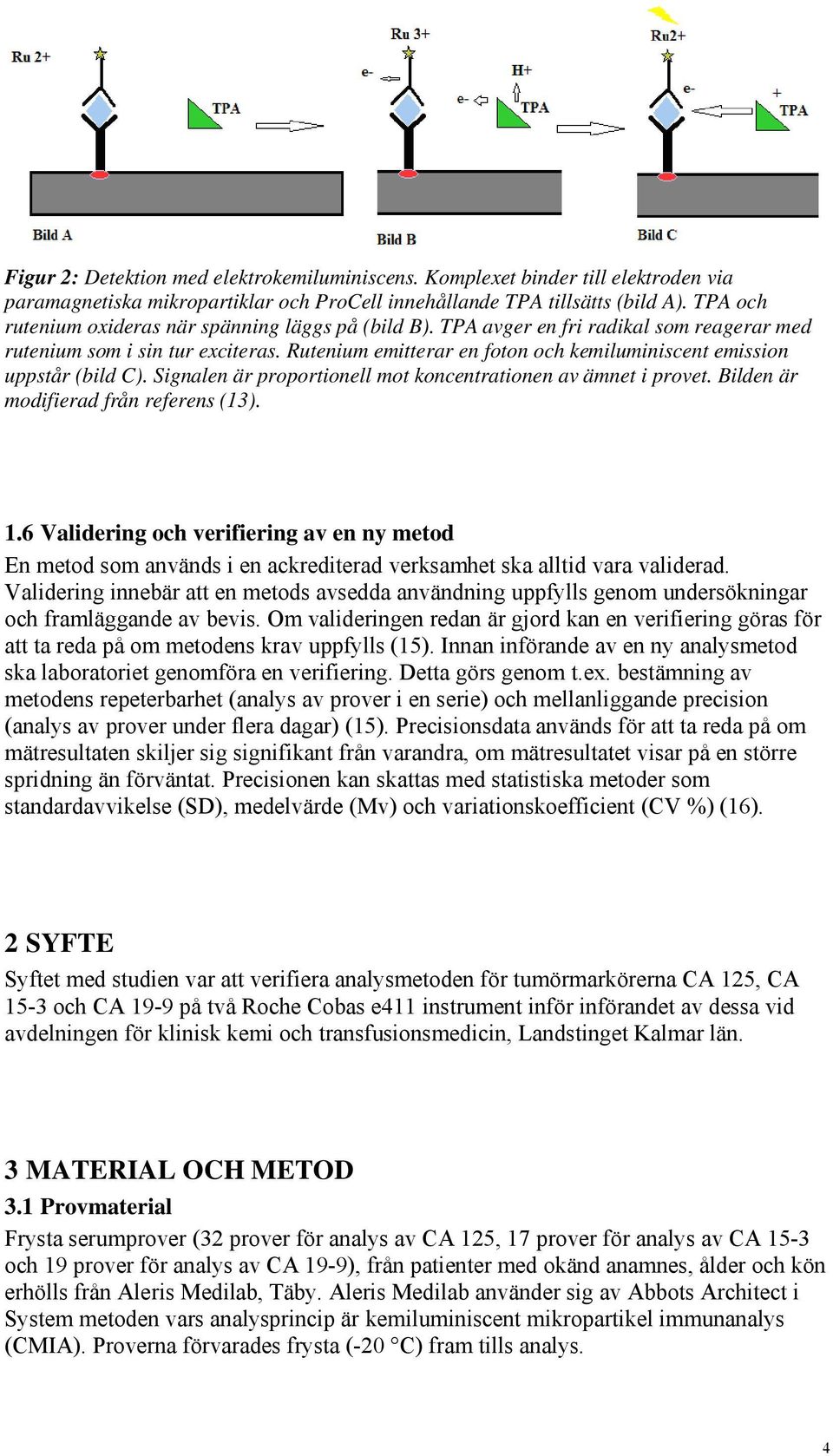 Rutenium emitterar en foton och kemiluminiscent emission uppstår (bild C). Signalen är proportionell mot koncentrationen av ämnet i provet. Bilden är modifierad från referens (13). 1.