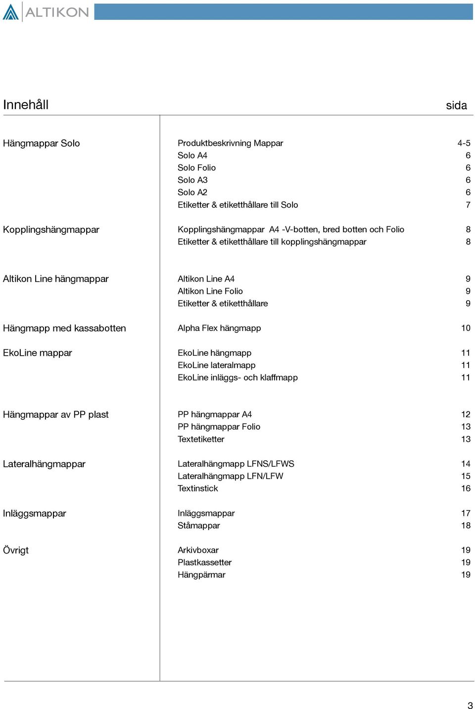 Etiketter & etiketthållare 9 Alpha Flex hängmapp 10 EkoLine hängmapp 11 EkoLine lateralmapp 11 EkoLine inläggs- och klaffmapp 11 Hängmappar av PP plast Lateralhängmappar Inläggsmappar Övrigt PP