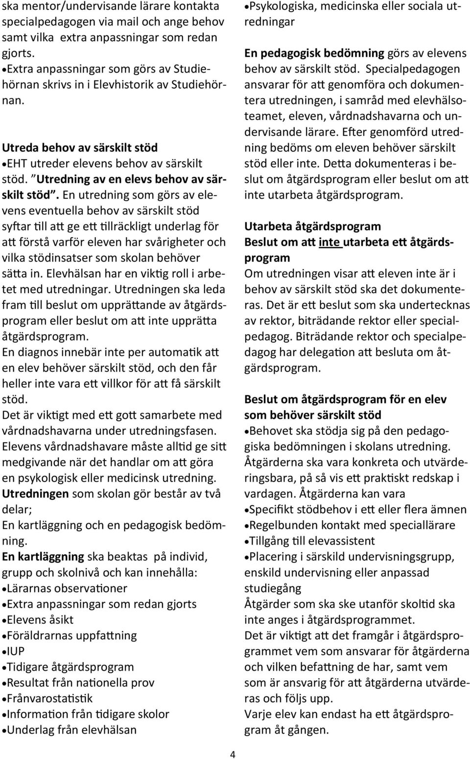 Utredning av en elevs behov av särskilt stöd.