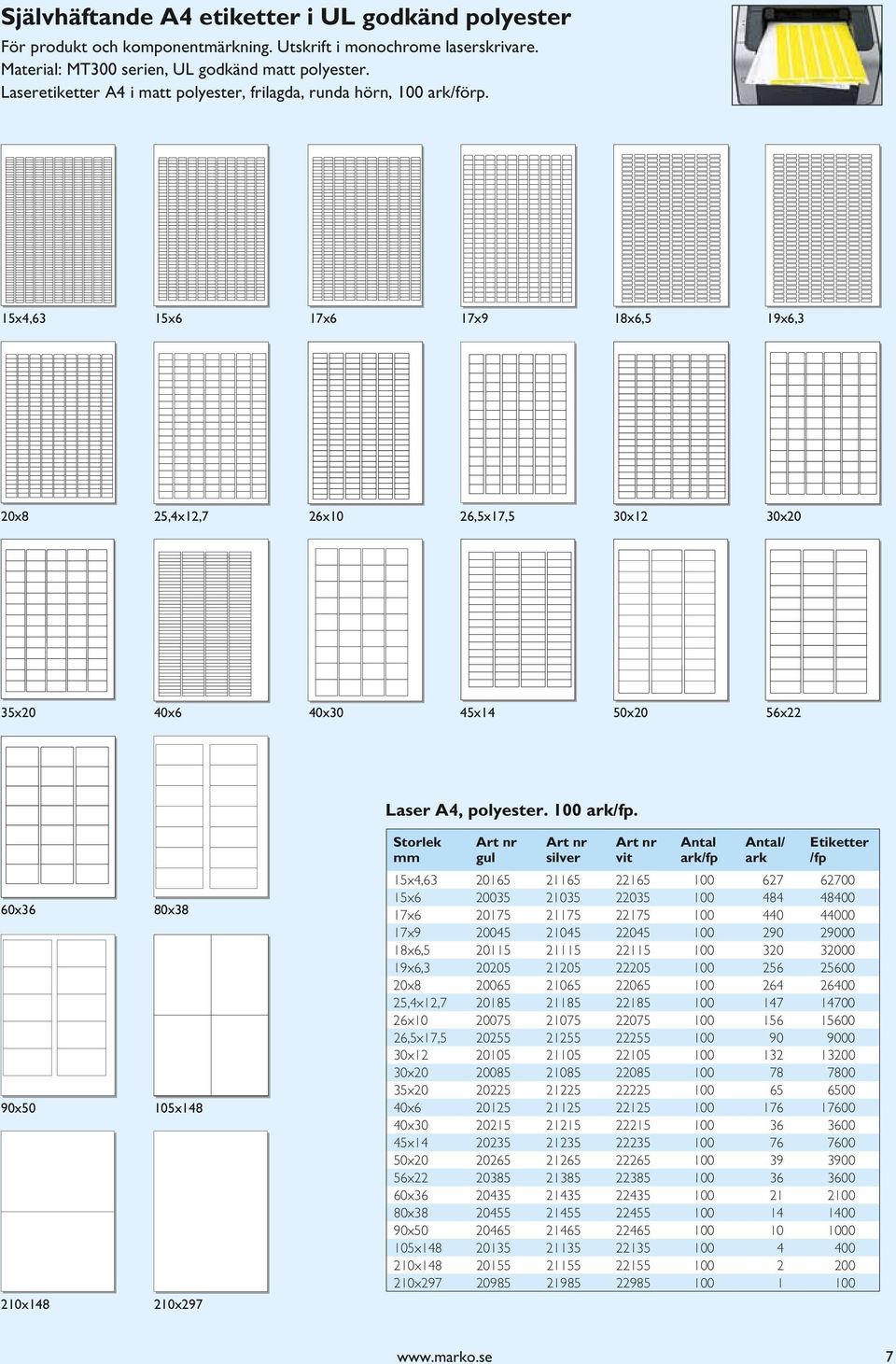 15x4,63 15x6 17x6 17x9 18x6,5 19x6,3 20x8 25,4x12,7 26x10 26,5x17,5 30x12 30x20 35x20 40x6 40x30 45x14 50x20 56x22 Laser A4, polyester. 100 ark/fp.