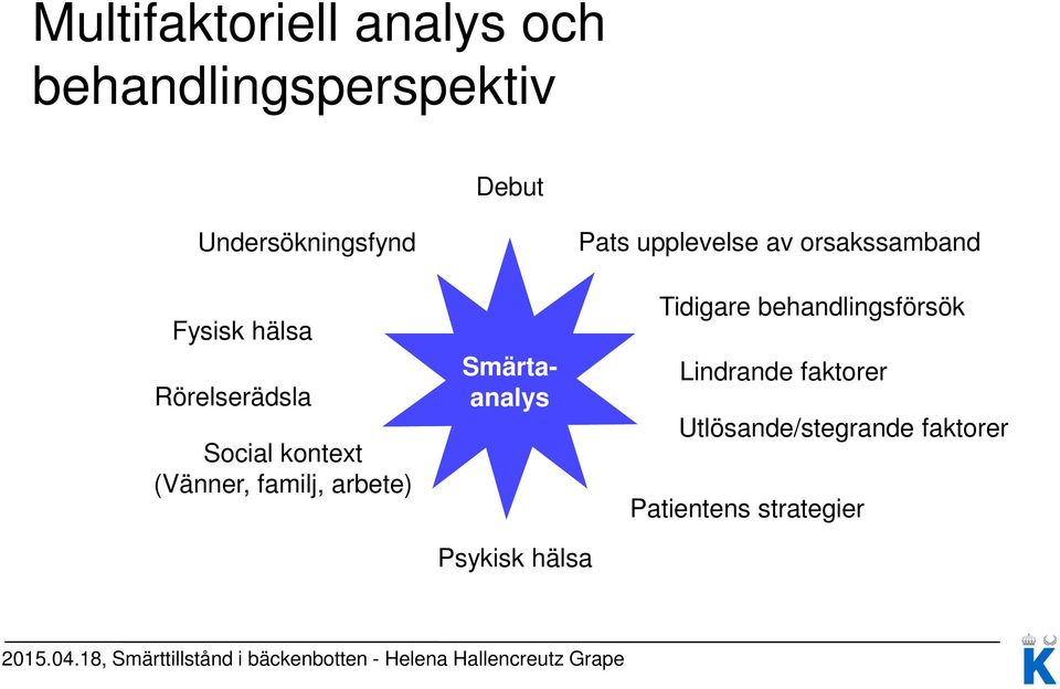 Smärtaanalys Pats upplevelse av orsakssamband Tidigare behandlingsförsök