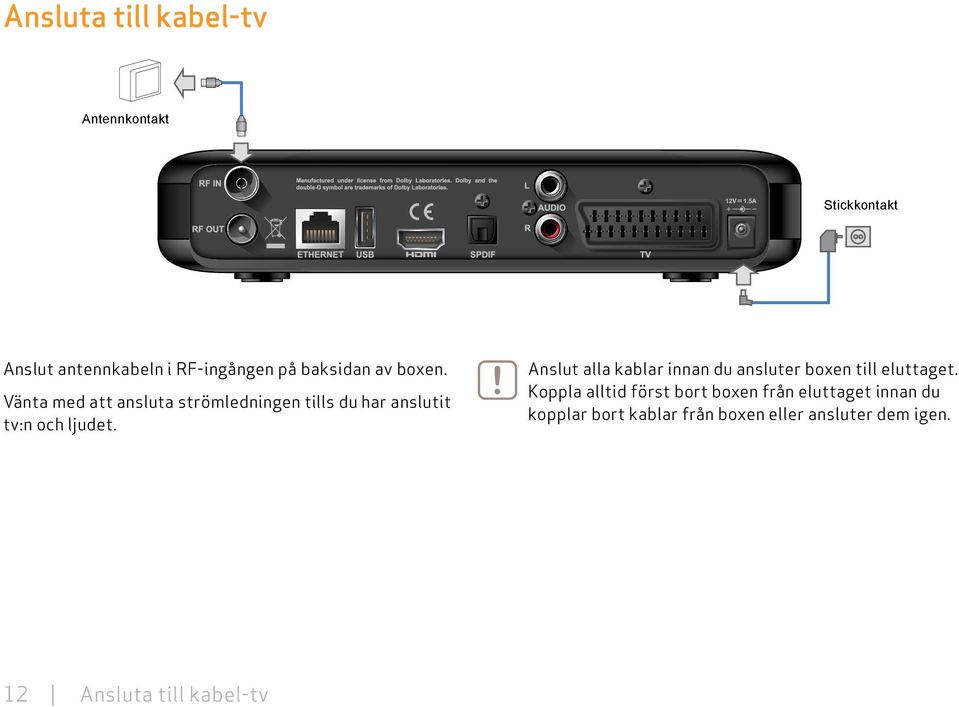 Anslut alla kablar innan du ansluter boxen till eluttaget.