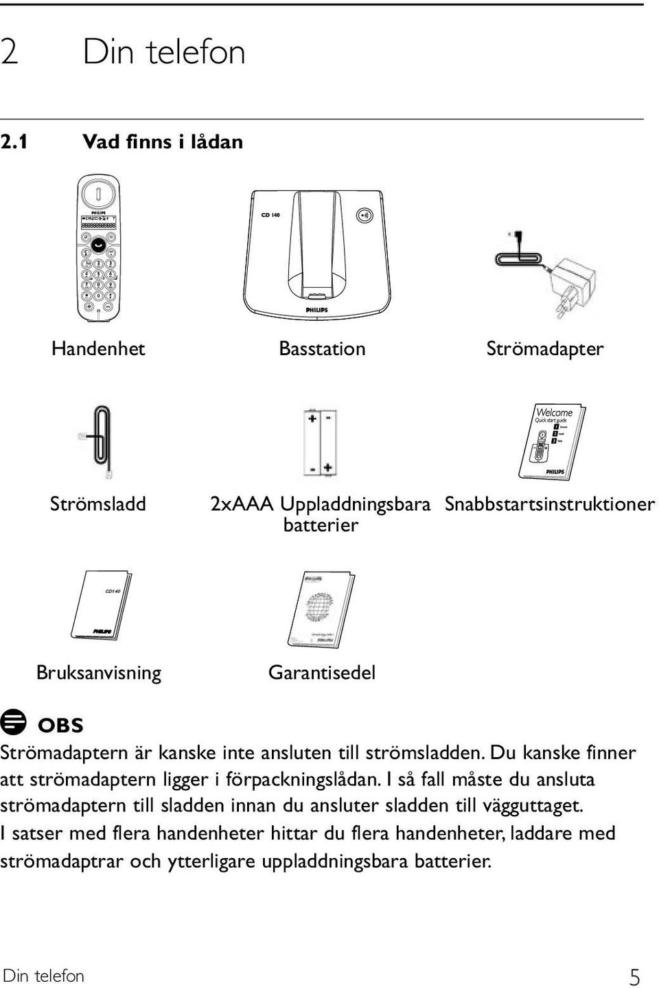 Bruksanvisning Garantisedel OBS Strömadaptern är kanske inte ansluten till strömsladden.