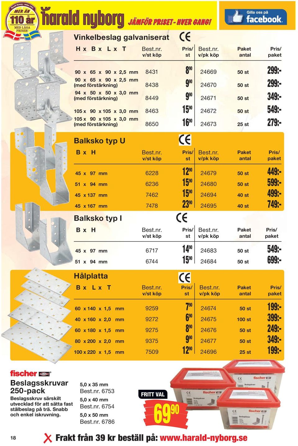 105 x 3,0 mm (med förstärkning) 8650 16 90 Balksko typ U Best.nr. Paket Pris/ v/pk köp antal paket 24669 50 st 299:- 24670 50 st 299:- 24671 50 st 349:- 24672 50 st 549:- 24673 25 st 279:- B x H Best.