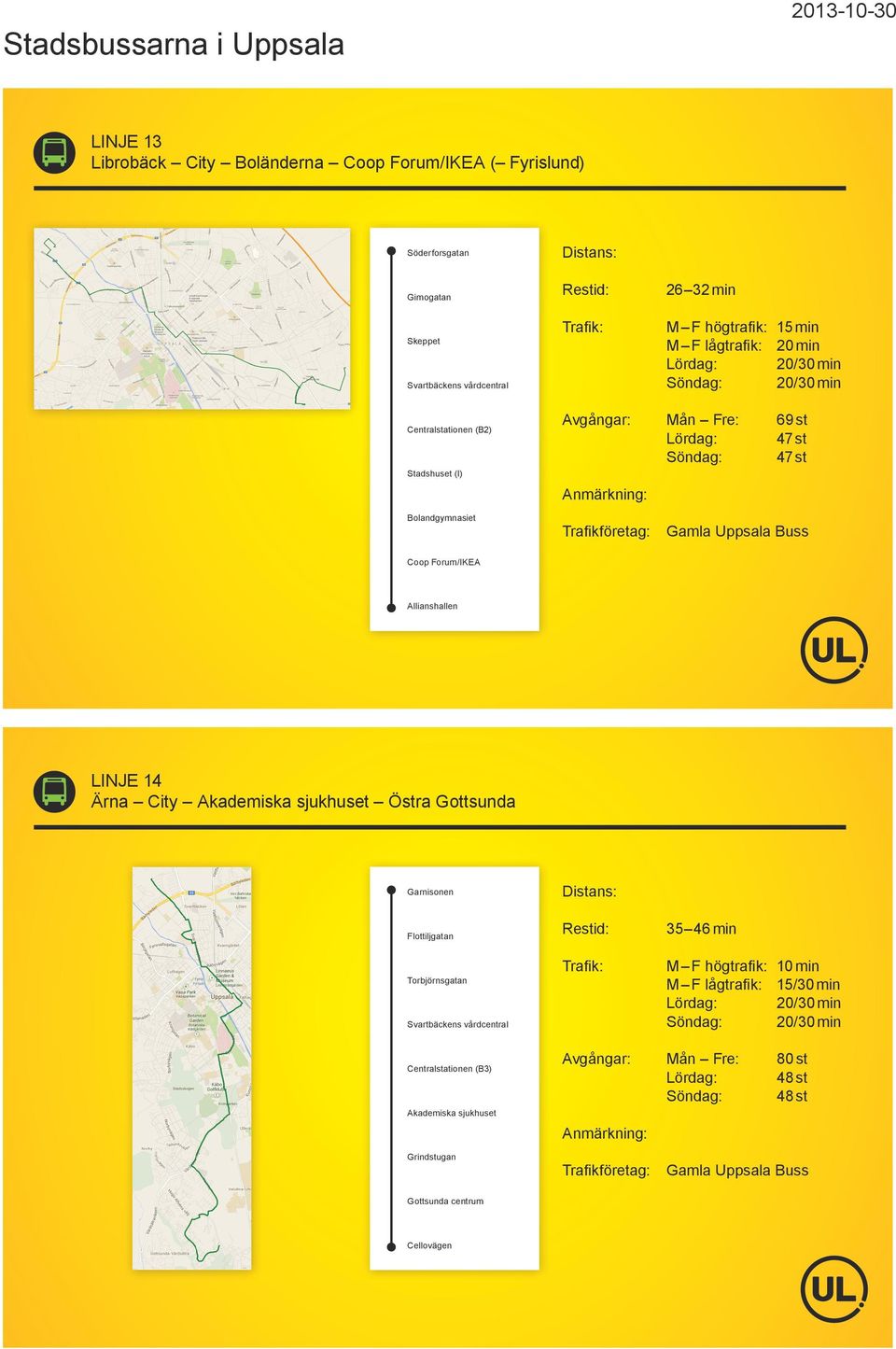 Allianshallen LINJE 14 Ärna City Akademiska sjukhuset Östra Gottsunda Garnisonen Flottiljgatan Torbjörnsgatan Svartbäckens vårdcentral 35 46 min M F högtrafik: 10 min M F