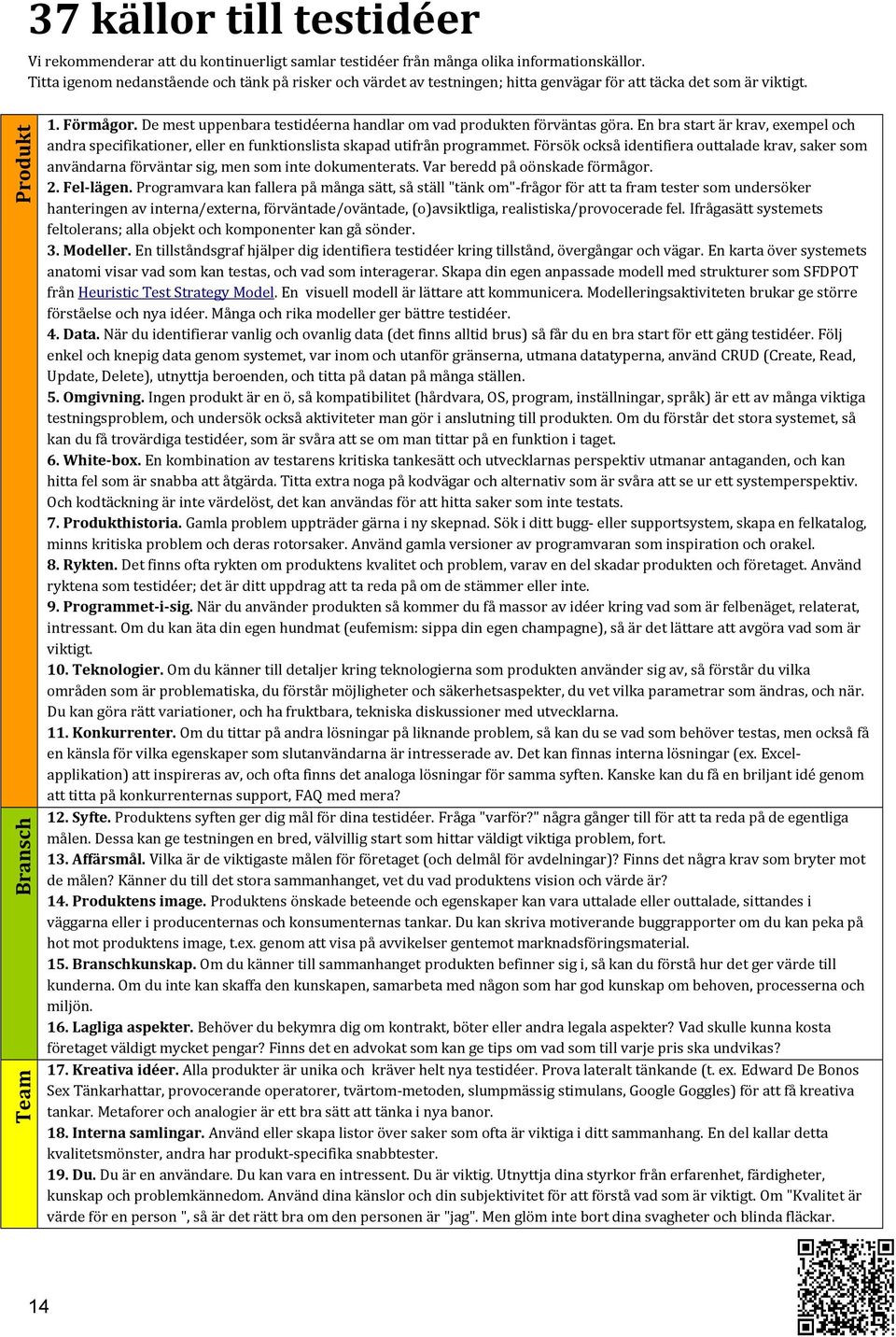 De mest uppenbara testidéerna handlar om vad produkten förväntas göra. En bra start är krav, exempel och andra specifikationer, eller en funktionslista skapad utifrån programmet.