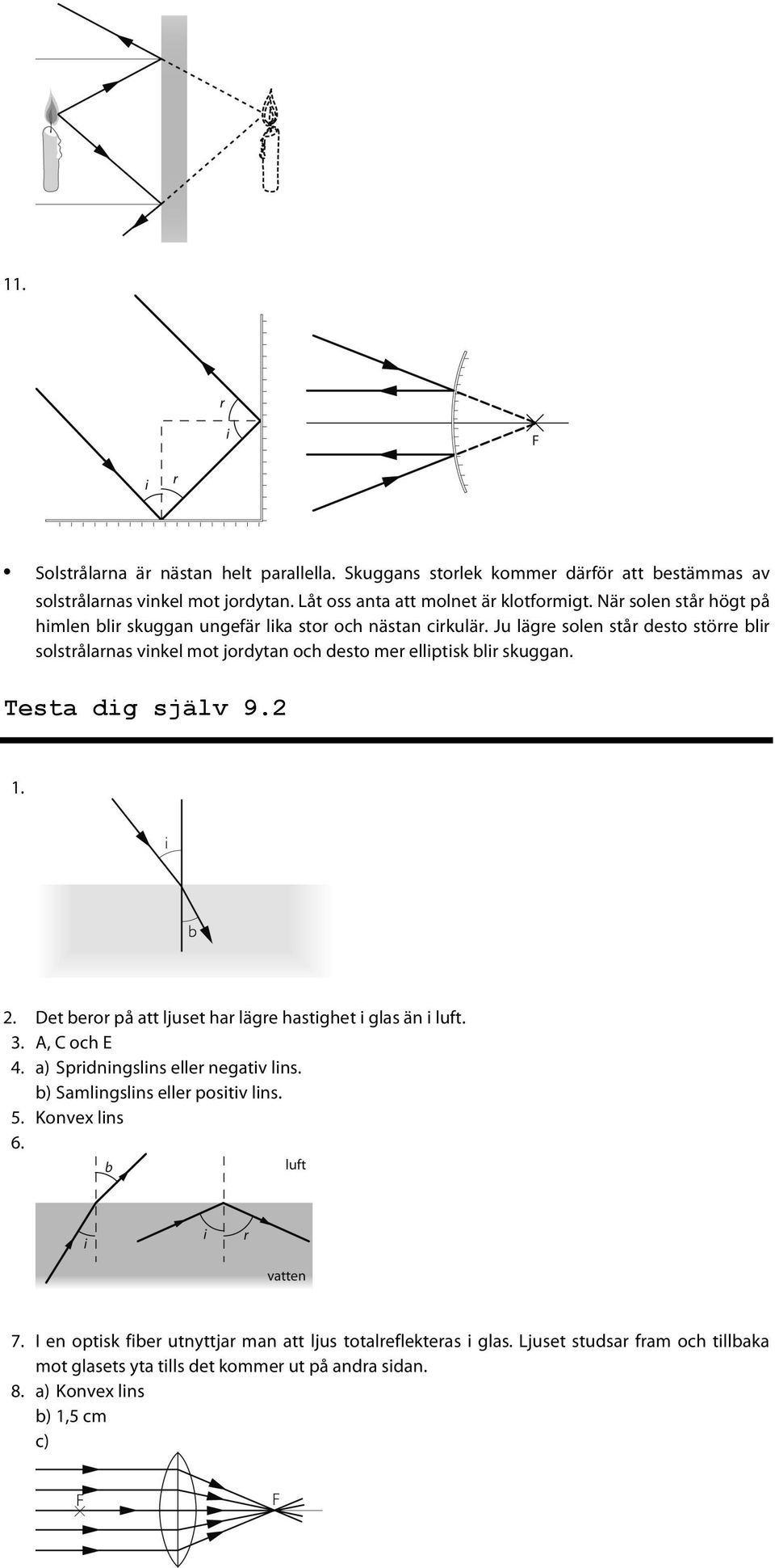 Ju lägre solen står desto större blir solstrålarnas vinkel mot jordytan och desto mer elliptisk blir skuggan. Testa dig själv 9.2 1. 2.