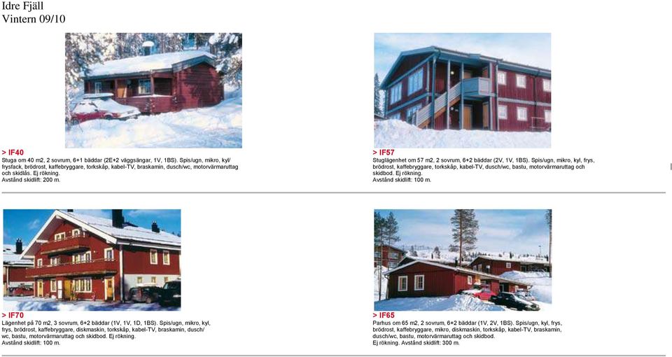 och och skidlås. Ej rökning. skidbod. Ej rökning. Avstånd skidlift: 200 m. Avstånd skidlift: 100 m. > IF70 > IF65 Lägenhet på 70 m2, 3 sovrum, 6+2 bäddar (1V, 1V, 1D, 1BS).