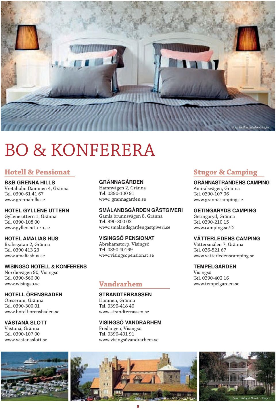 se Hotell Örensbaden Öreserum, Gränna Tel. 0390-300 01 www.hotell-orensbaden.se Västanå Slott Västanå, Gränna Tel. 0390-107 00 www.vastanaslott.se Grännagården Hamnvägen 2, Gränna Tel.