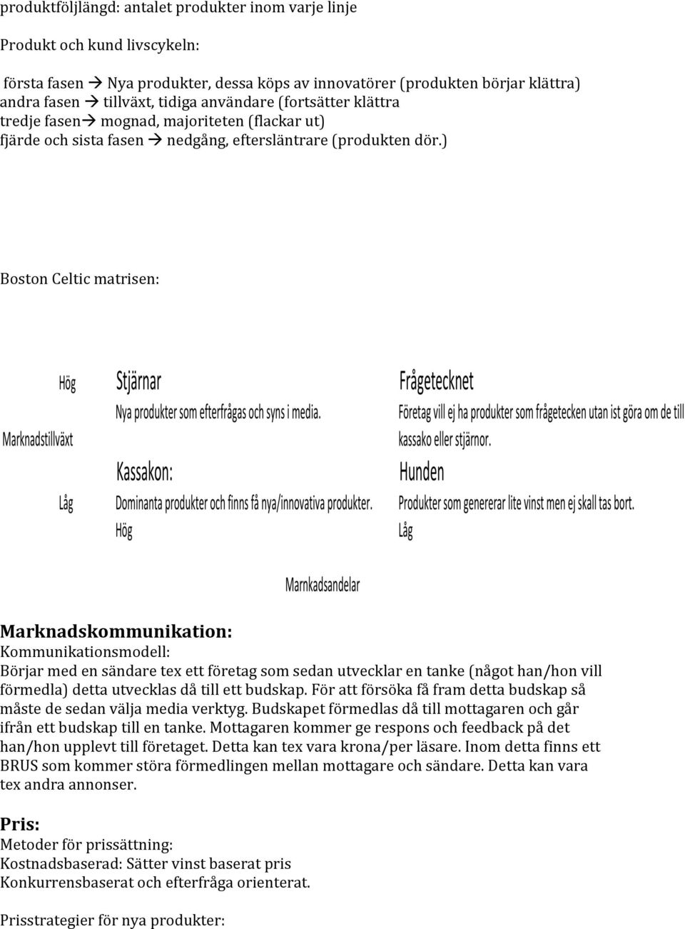 ) BostonCelticmatrisen: Marknadskommunikation: Kommunikationsmodell: Börjarmedensändaretexettföretagsomsedanutvecklarentankenågothan/honvillförmedla)dettautvecklasdåtillettbudskap.