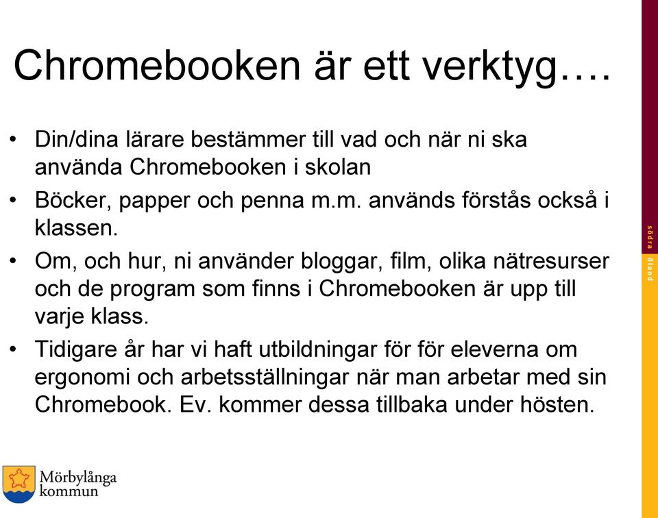 Om, och hur, ni använder bloggar, film, olika nätresurser och de program som finns i Chromebooken är upp till