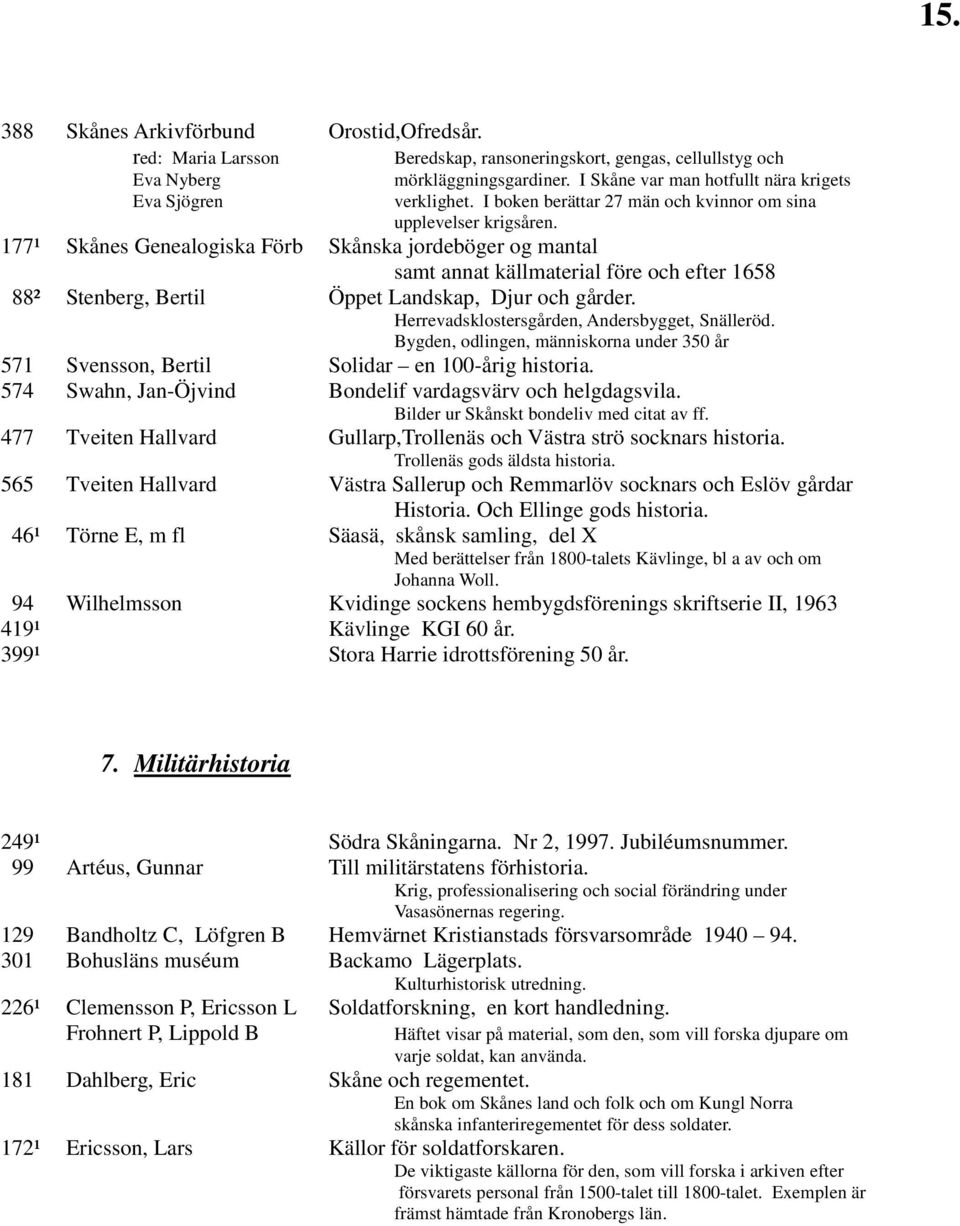 177¹ Skånes Genealogiska Förb Skånska jordeböger og mantal samt annat källmaterial före och efter 1658 88² Stenberg, Bertil Öppet Landskap, Djur och gårder.