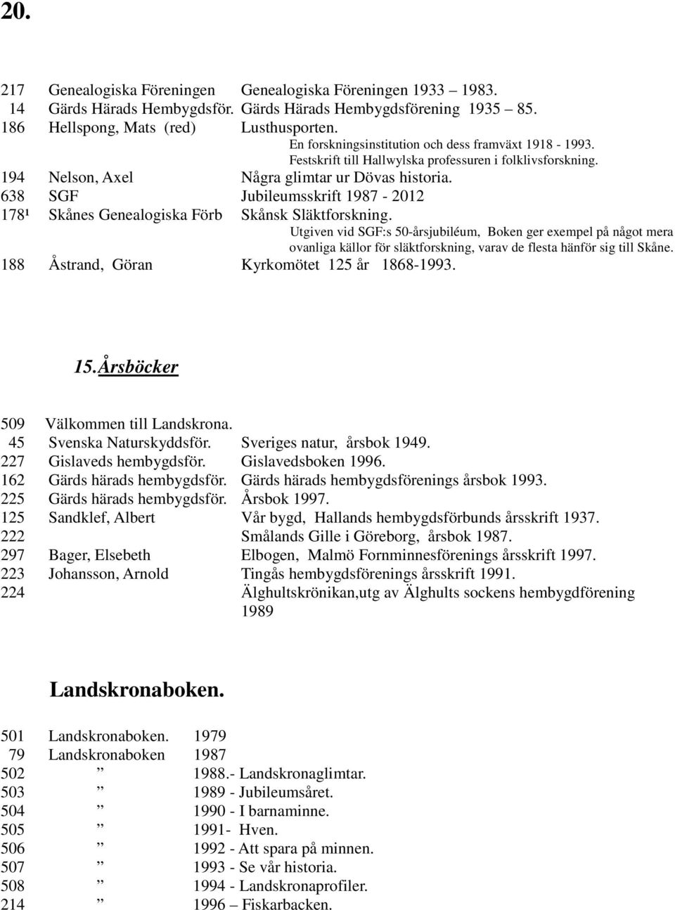 638 SGF Jubileumsskrift 1987-2012 178¹ Skånes Genealogiska Förb Skånsk Släktforskning.