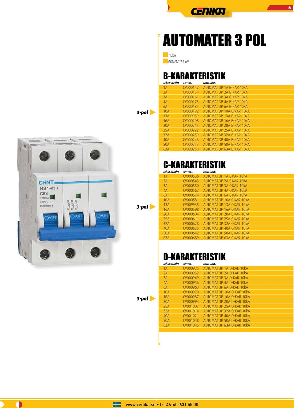 AUTOMAT 3P 6A B-KAR 10kA 10A CV000192 AUTOMAT 3P 10A B-KAR 10kA 13A CV009959 AUTOMAT 3P 13A B-KAR 10kA 16A CV000208 AUTOMAT 3P 16A B-KAR 10kA 20A CV000215 AUTOMAT 3P 20A B-KAR 10kA 25A CV000222