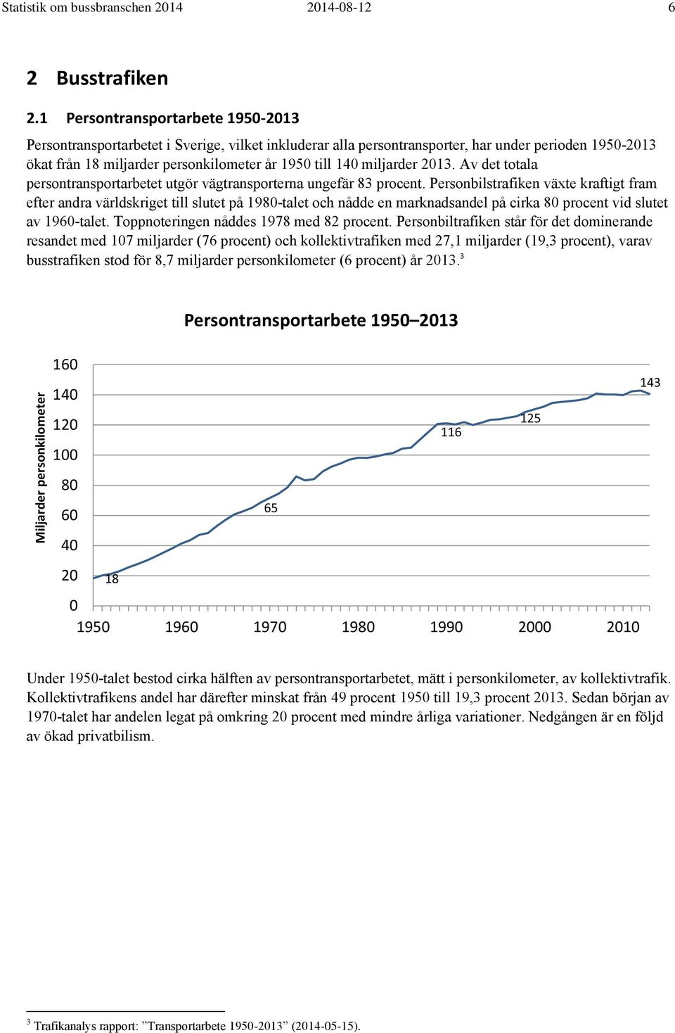 miljarder 2013. Av det totala persontransportarbetet utgör vägtransporterna ungefär 83 procent.