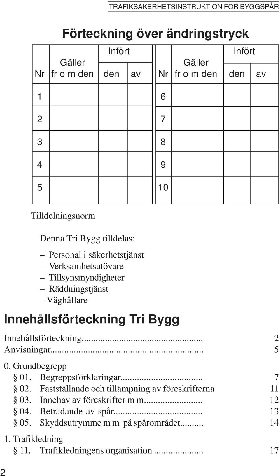 Innehållsförteckning... 2 Anvisningar... 5 0. Grundbegrepp 01. Begreppsförklaringar... 7 02. Fastställande och tillämpning av föreskrifterna 11 03.