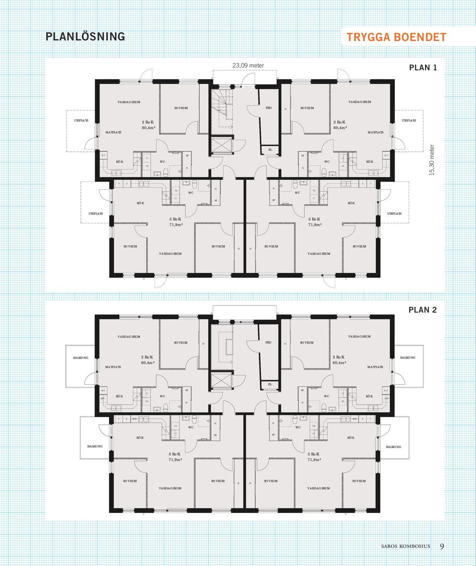 VARDASRUM VARDASRUM 0 0,5 1 2 5 m PLAN 2 VARDASRUM VARDASRUM FRD BALKON MATPLATS 2 RoK 60,4m² 2 RoK 60,4m² MATPLATS BALKON