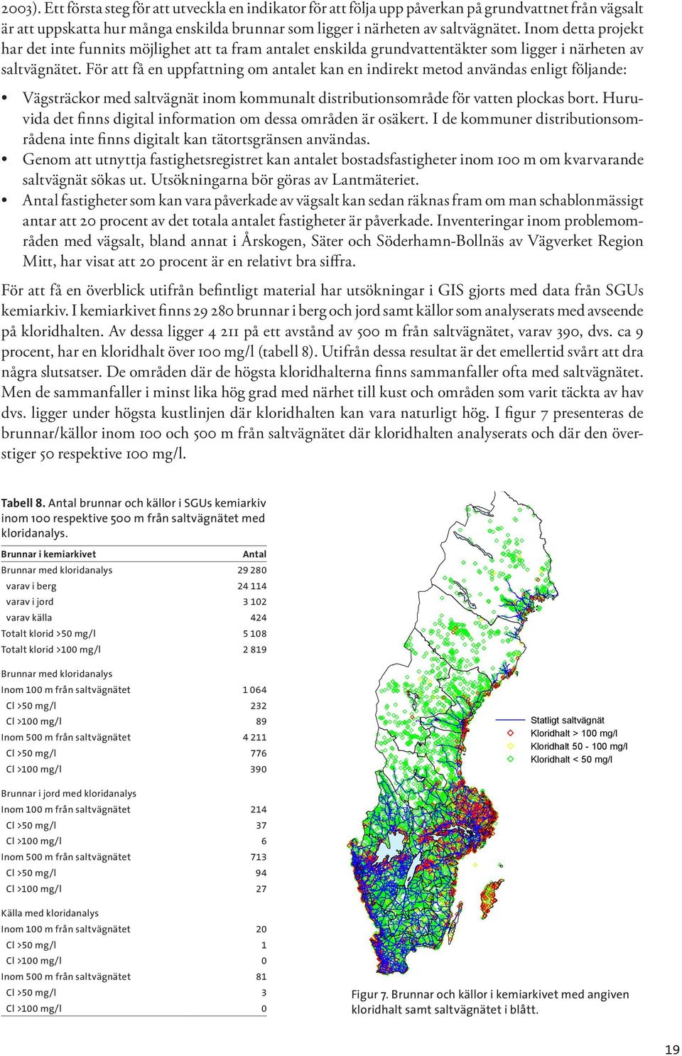 För att få en uppfattning om antalet kan en indirekt metod användas enligt följande: Vägsträckor med saltvägnät inom kommunalt distributionsområde för vatten plockas bort.