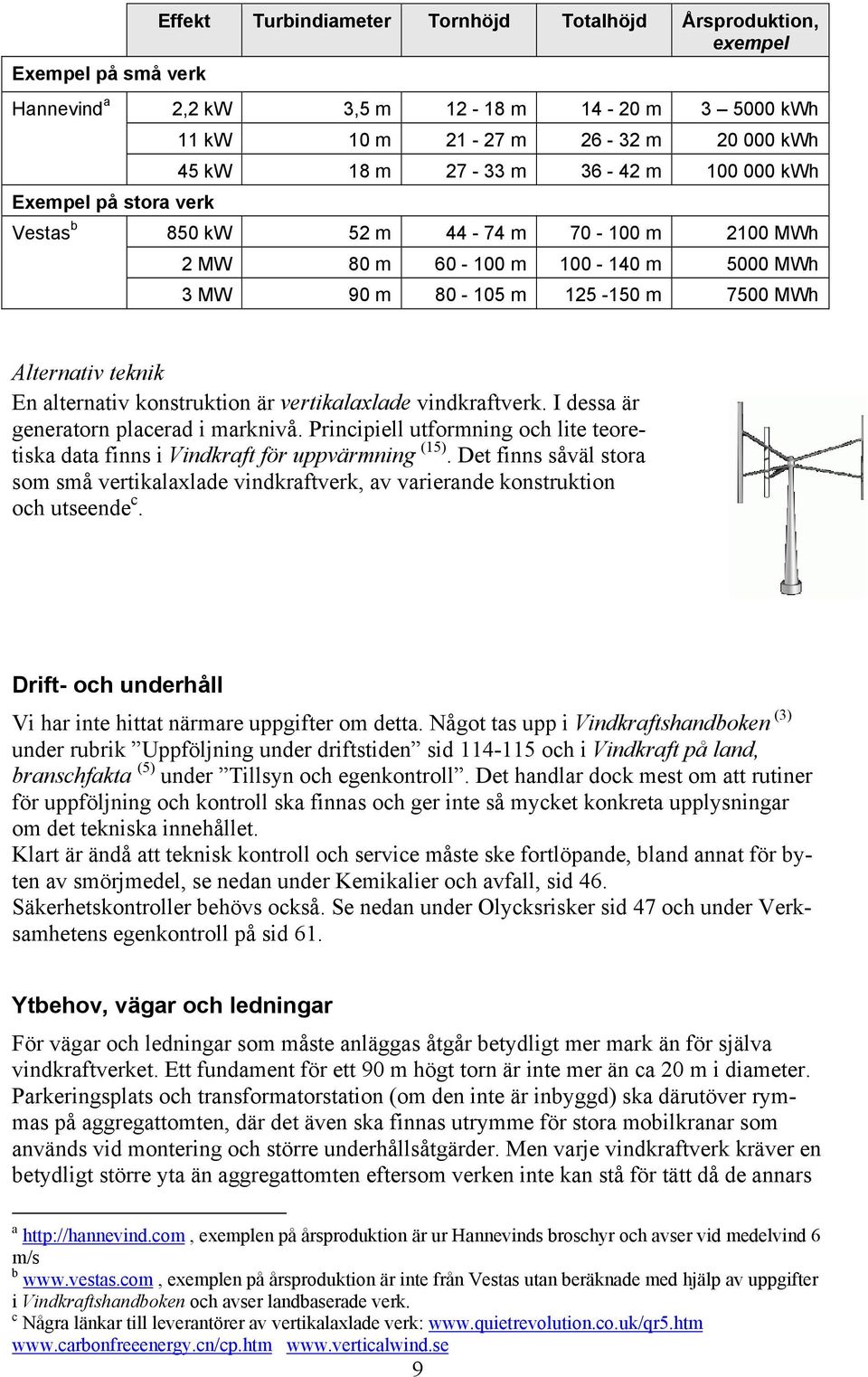 konstruktion är vertikalaxlade vindkraftverk. I dessa är generatorn placerad i marknivå. Principiell utformning och lite teoretiska data finns i Vindkraft för uppvärmning (15).