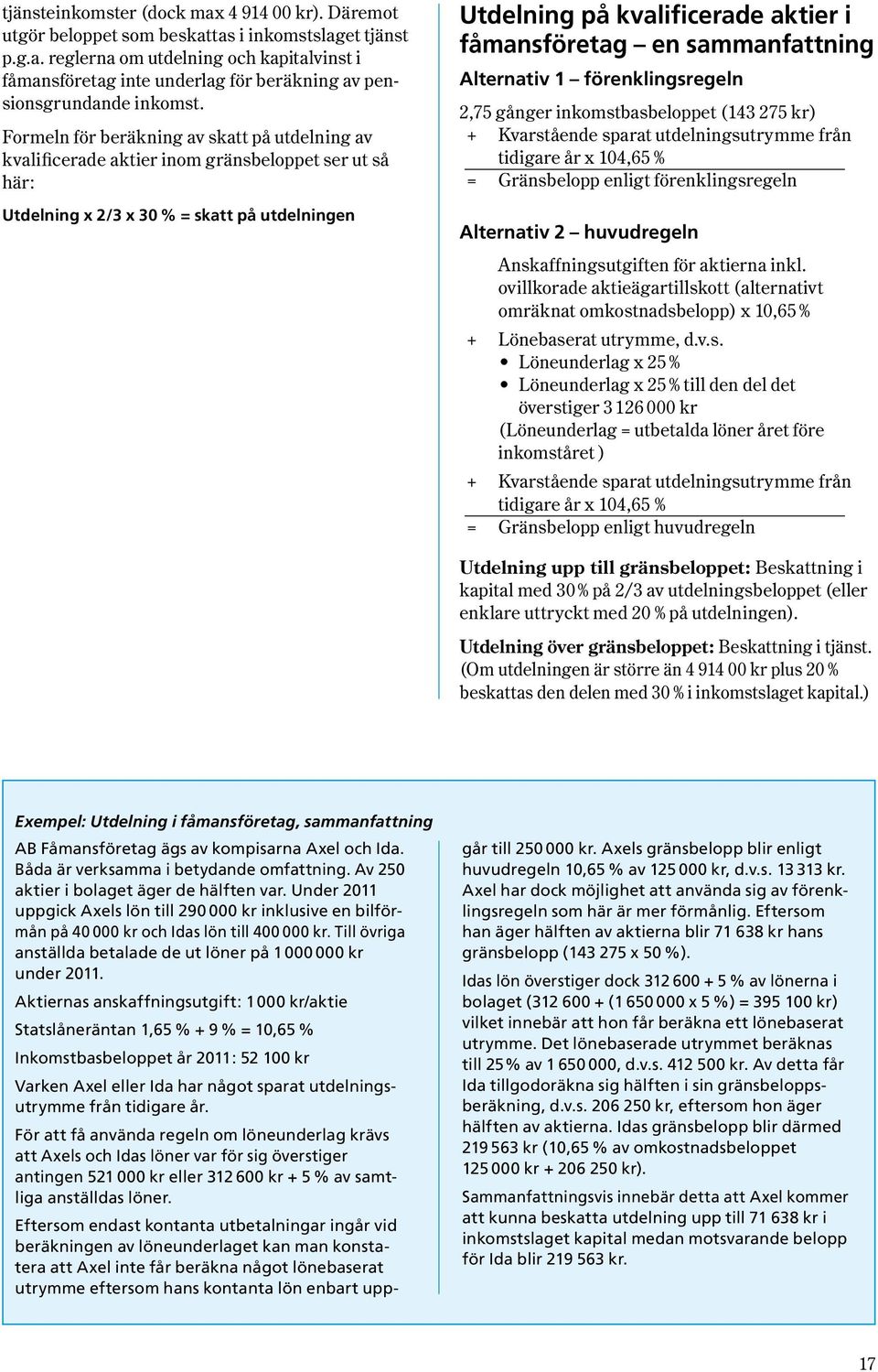 en sammanfattning Alternativ 1 förenklingsregeln 2,75 gånger inkomstbasbeloppet ( 143 275 kr ) Kvarstående sparat utdelningsutrymme från tidigare år x 104,65 % Gränsbelopp enligt förenklingsregeln