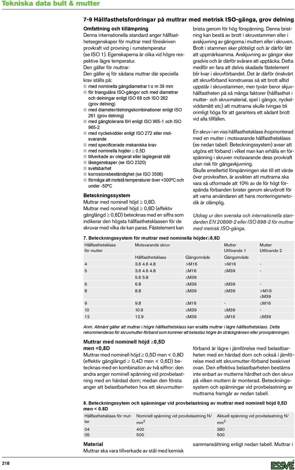Den gäller för muttrar: Den gäller ej för sådana muttrar där speciella krav ställs på: med nominella gängdiametrar t o m 39 för triangulära ISO-gängor och med diametrar och delningar enligt ISO 68