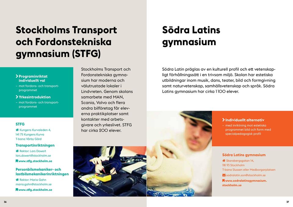 Personbilsmekaniker- och lastbilsmekanikeren 00Rektor: Maria Gahn maria.gahn@ GGwww.stfg. Stockholms Transport och Fordonstekniska gymnasium har moderna och välutrustade lokaler i Lindvreten.