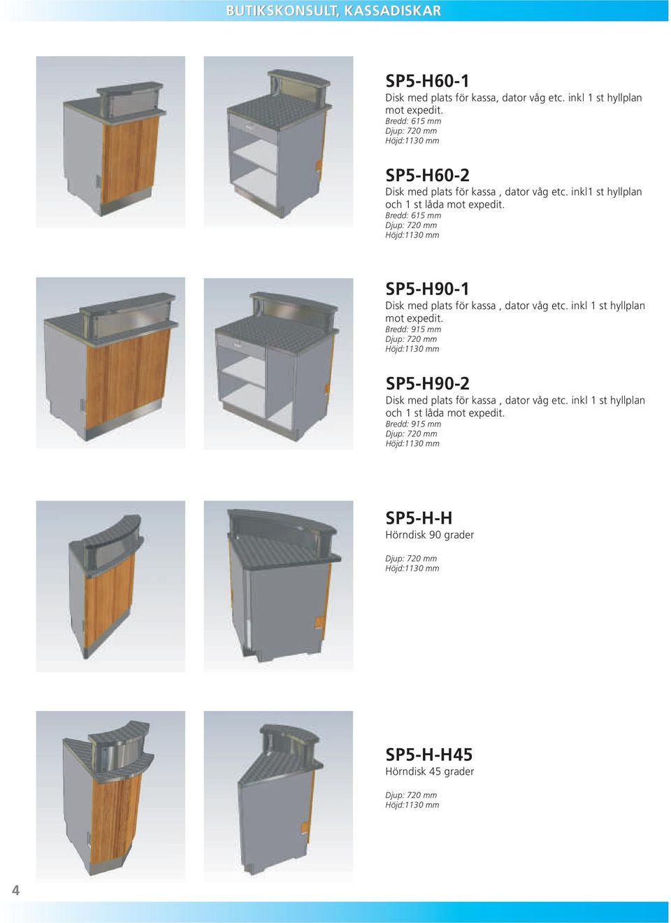 SP5-H90-1 Disk med plats för kassa, dator våg etc. inkl 1 st hyllplan mot expedit.