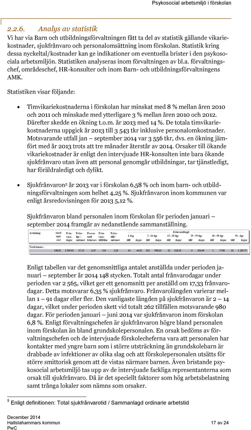 Statistiken visar följande: Timvikariekostnaderna i förskolan har minskat med 8 % mellan åren 2010 och 2011 och minskade med ytterligare 3 % mellan åren 2010 och 2012. Därefter skedde en ökning t.o.m. år 2013 med 14 %.