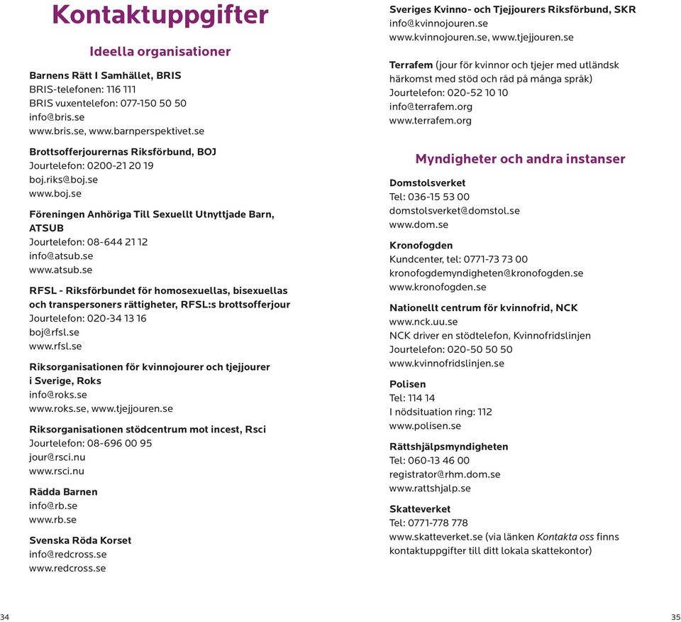 se www.atsub.se RFSL - Riksförbundet för homosexuellas, bisexuellas och transpersoners rättigheter, RFSL:s brottsofferjour Jourtelefon: 020-34 13 16 boj@rfsl.