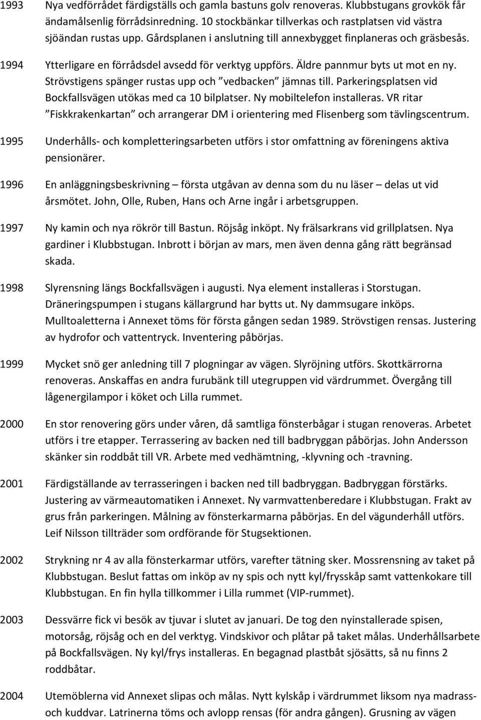 Strövstigens spänger rustas upp och vedbacken jämnas till. Parkeringsplatsen vid Bockfallsvägen utökas med ca 10 bilplatser. Ny mobiltelefon installeras.