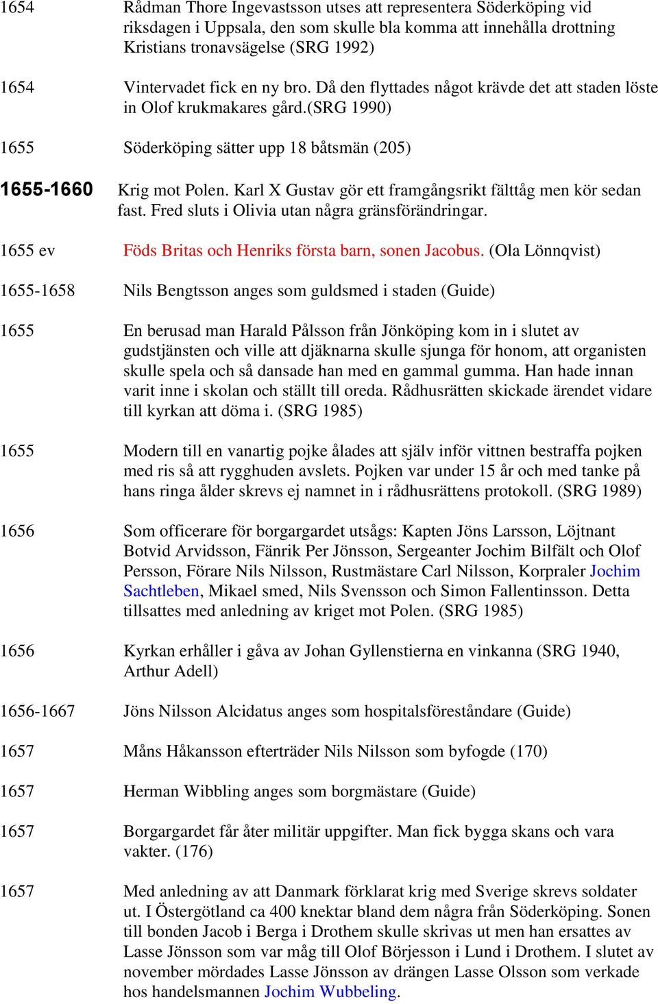 Karl X Gustav gör ett framgångsrikt fälttåg men kör sedan fast. Fred sluts i Olivia utan några gränsförändringar. 1655 ev Föds Britas och Henriks första barn, sonen Jacobus.