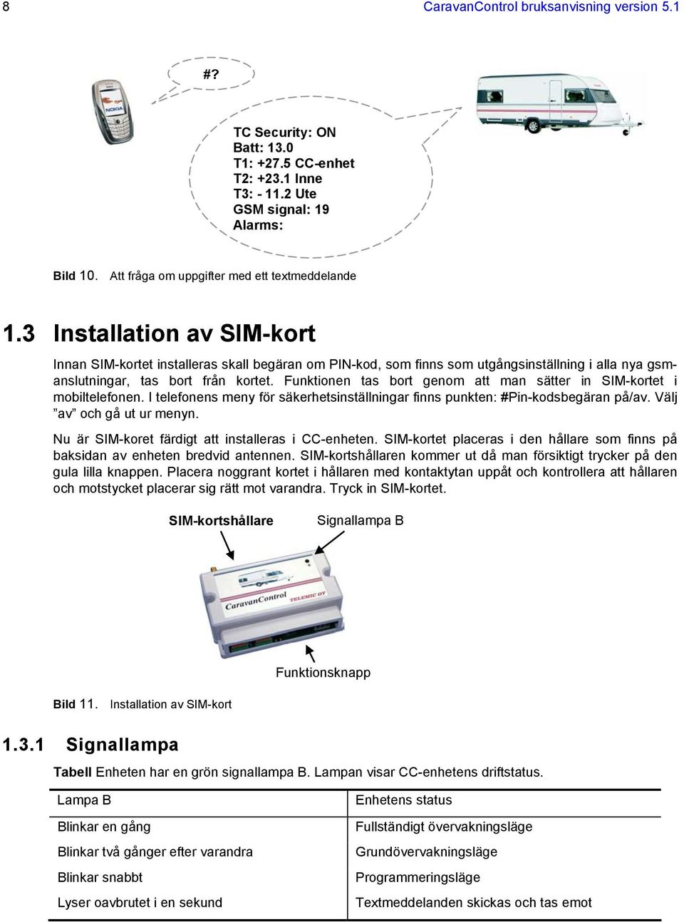 3 Installation av SIM-kort Innan SIM-kortet installeras skall begäran om PIN-kod, som finns som utgångsinställning i alla nya gsmanslutningar, tas bort från kortet.