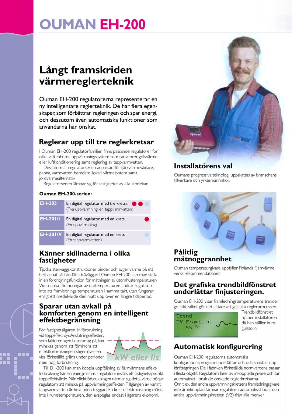 Reglerar upp till tre reglerkretsar I regulatorfamiljen finns passande regulatorer för olika vattenburna uppvärmningssystem som radiatorer, golvvärme eller luftkonditionering samt reglering av