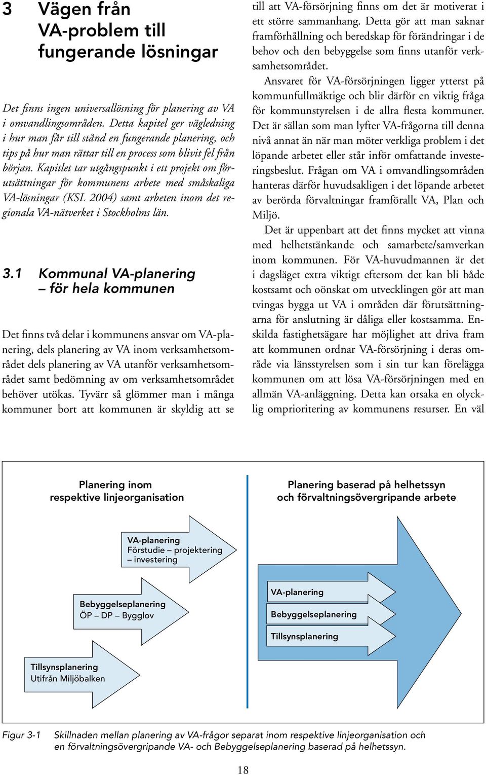 Kapitlet tar utgångspunkt i ett projekt om förutsättningar för kommunens arbete med småskaliga VA-lösningar (KSL 2004) samt arbeten inom det regionala VA-nätverket i Stockholms län. 3.