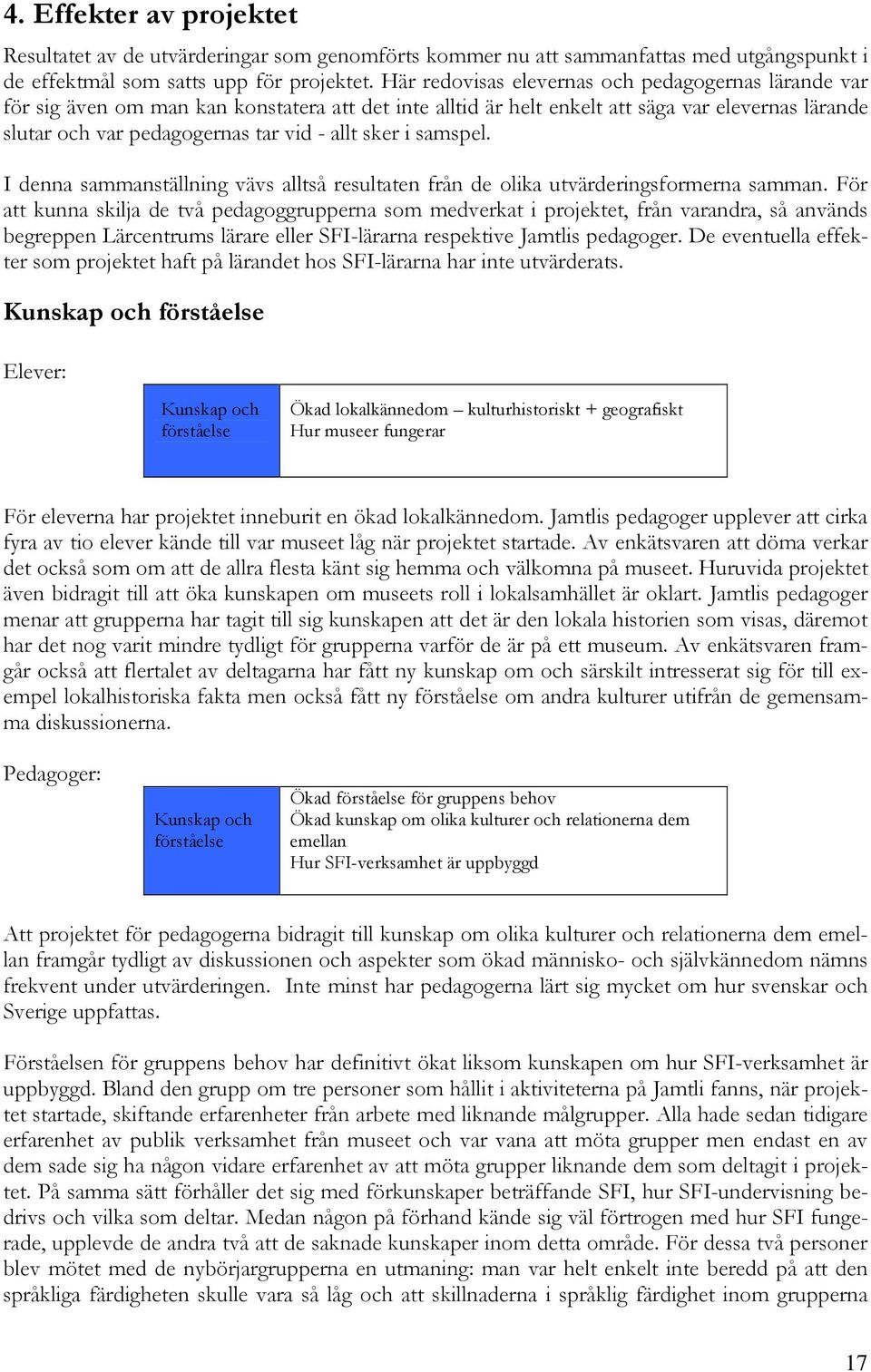 sker i samspel. I denna sammanställning vävs alltså resultaten från de olika utvärderingsformerna samman.