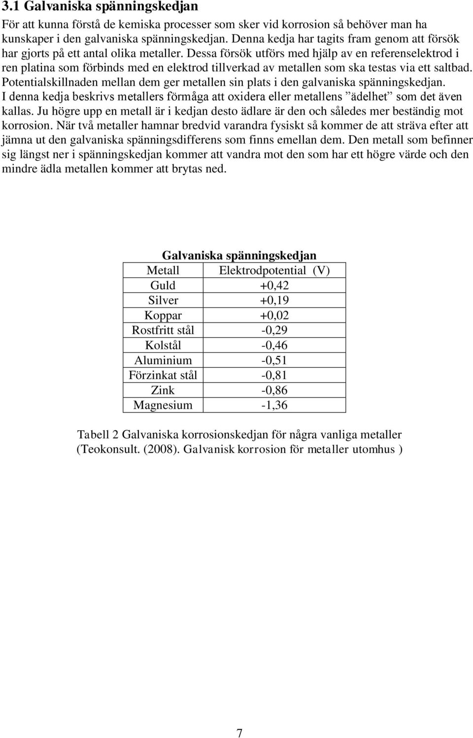 Dessa försök utförs med hjälp av en referenselektrod i ren platina som förbinds med en elektrod tillverkad av metallen som ska testas via ett saltbad.