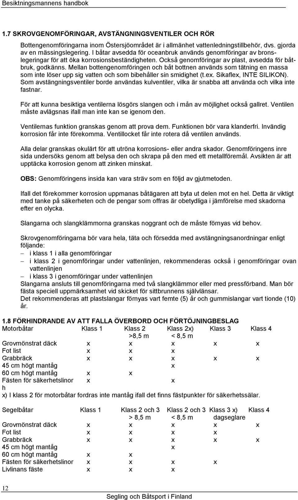 Mellan bottengenomföringen och båt bottnen används som tätning en massa som inte löser upp sig vatten och som bibehåller sin smidighet (t.ex. Sikaflex, INTE SILIKON).